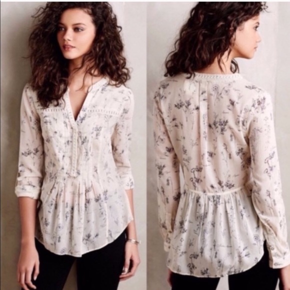 Anthropologie Maeve, Abella floral Sheer Blouse 8 - Picture 1 of 6